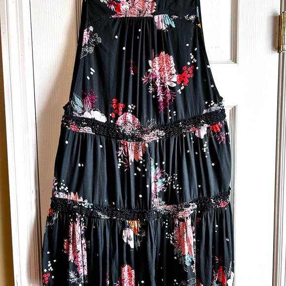 Free People Boho Floral Sleeveless Tunic Top Black Multicolor - Picture 7 of 7